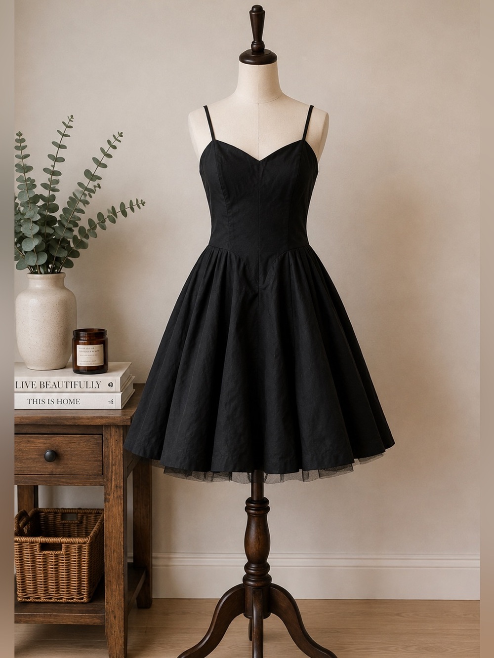 Vintage 90s Black Fit & Flare Sweetheart Corset Mini Dress Tulle Skirt